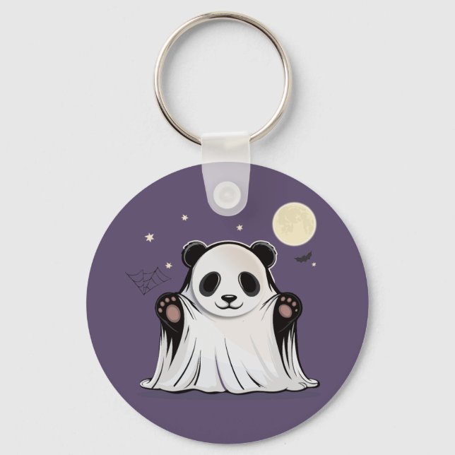 Cute Ghost Panda Under the Moon  Keychain (Front)