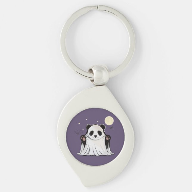Cute Ghost Panda Under the Moon  Keychain (Front)