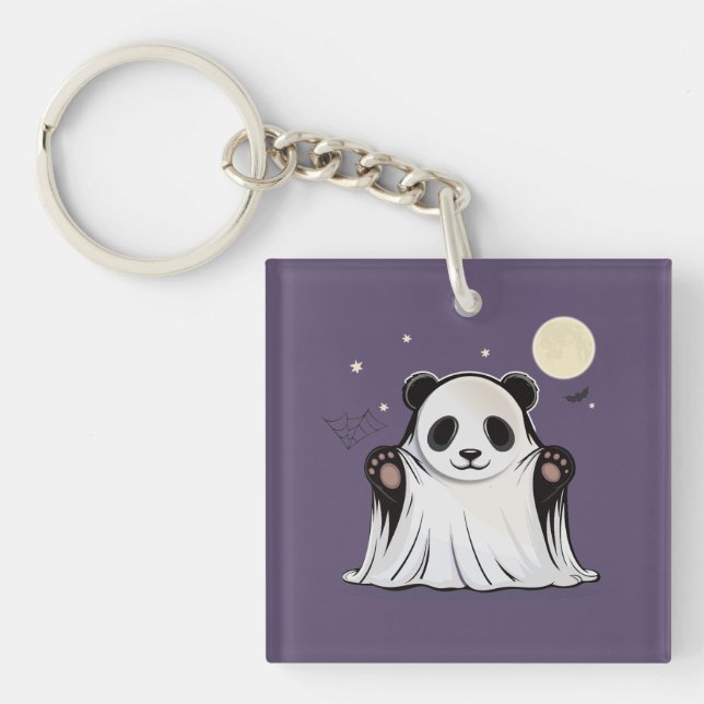 Cute Ghost Panda Under the Moon  Keychain (Front)