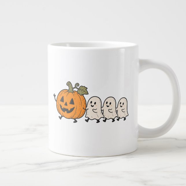 Cute Ghost Parade Halloween Pumpkin Mug (Right)