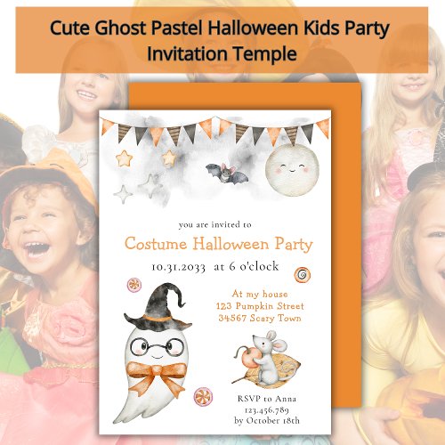 Cute Ghost Pastel Halloween Kids Party Invitation