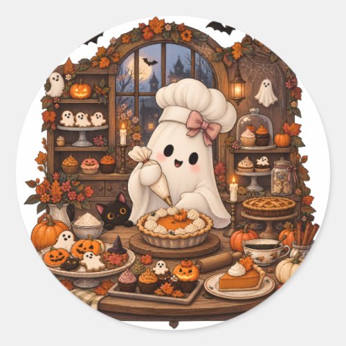 Cute Ghost Pastry Chef Halloween Haunted Bakery Classic Round Sticker