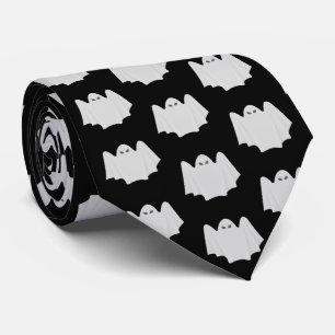 Cute Ghost Pattern Black and White Halloween  Neck Tie