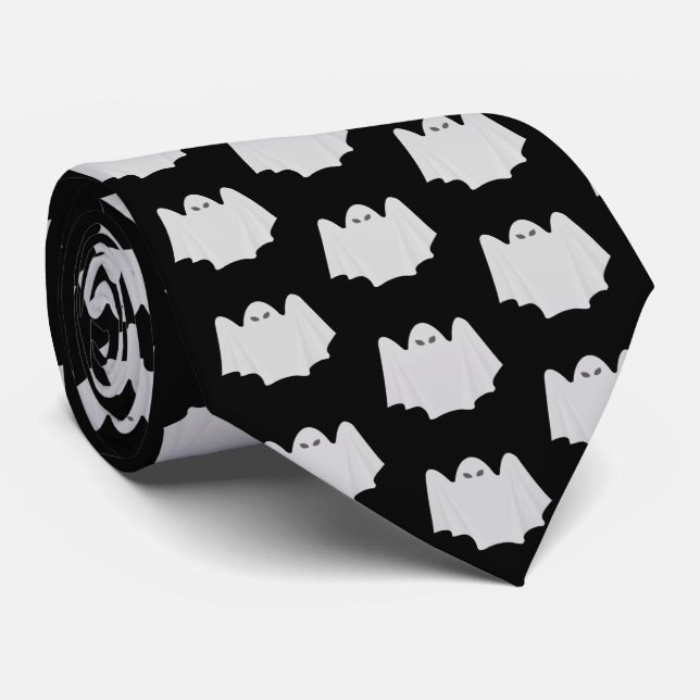 Cute Ghost Pattern Black and White Halloween  Neck Tie (Rolled)