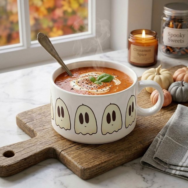 Cute Ghost Pattern Friendly Ghost Ceramic Soup Bowl (Creator Uploaded)