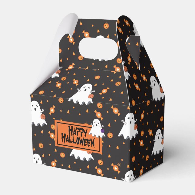 Cute Ghost Pattern Halloween Black Favor Box (Front Side)