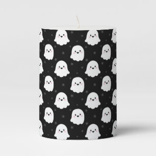 Cute Ghost Pattern – Halloween Seamless Design Pillar Candle