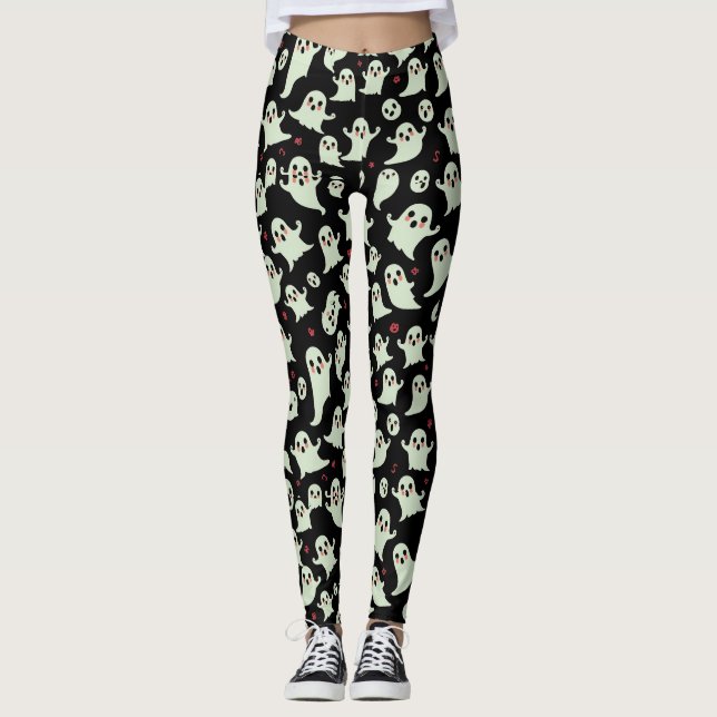 Cute Ghost Pattern Halloween Spooky Kawaii Design Leggings (Front)