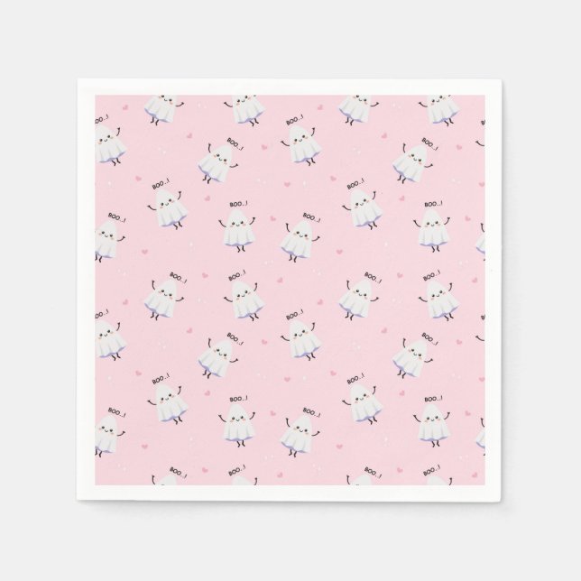 Cute Ghost Pattern on Pink Background Napkins (Front)