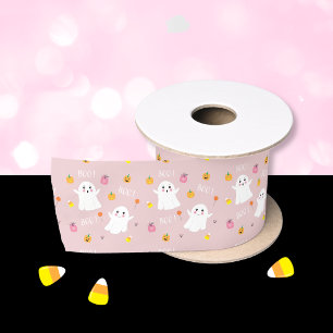 Cute Ghost Pattern Pink Halloween Ribbon