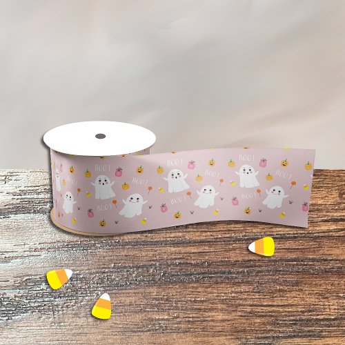 Cute Ghost Pattern Pink Halloween Ribbon