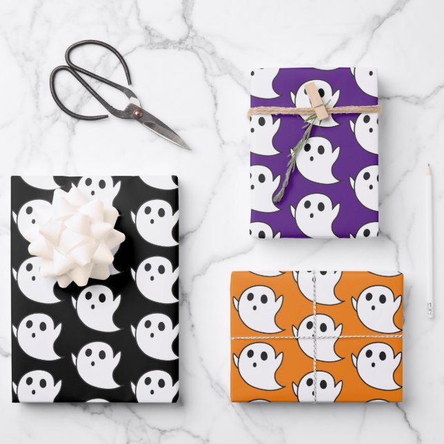 Cute Ghost Pattern Wrapping Paper Sheets (Front)