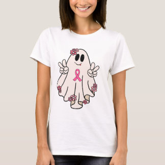 Cute Ghost Peace Sign Breast Cancer Halloween T-Shirt