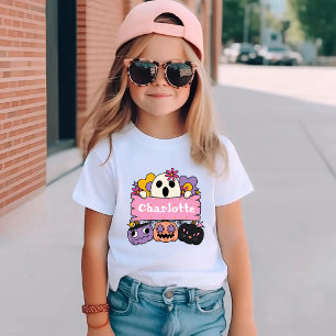 Cute Ghost Personalized Girl Name Halloween Toddler T-shirt