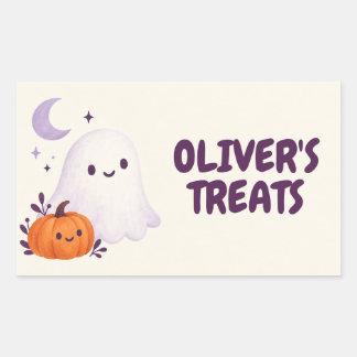 Cute Ghost Personalized Halloween Treat Bag Rectangular Sticker