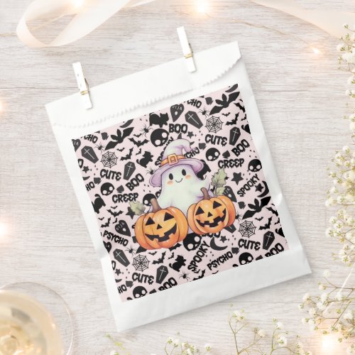 Cute Ghost Pink and Black Spooky Happy Halloween Favor Bag