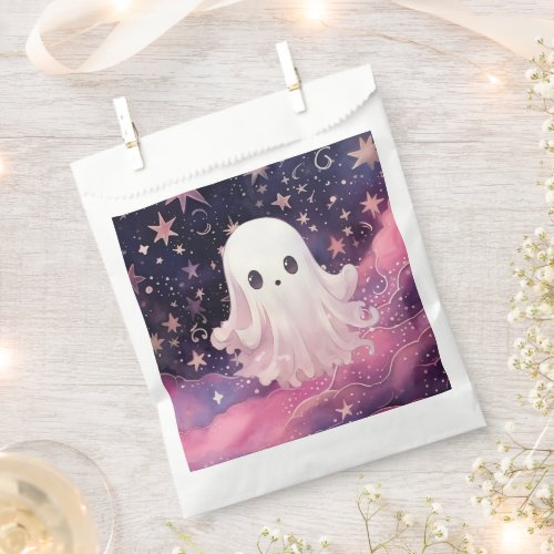 Cute Ghost Pink and Blue Sky Stars Happy Halloween Favor Bag