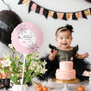 Cute Ghost Pink Halloween Happy Birthday Name Balloon