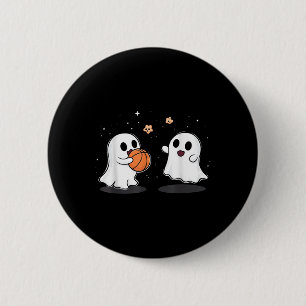 Cute Ghost Playing Basketball Funny Halloween  Button