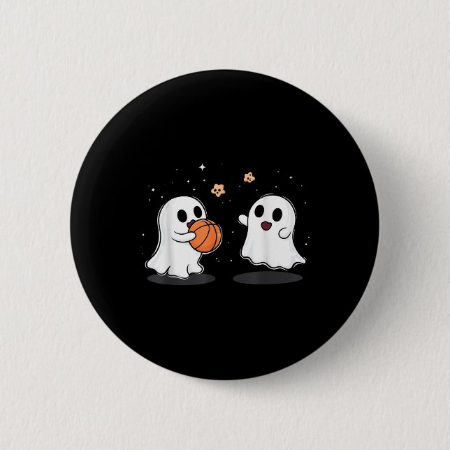 Cute Ghost Playing Basketball Funny Halloween  Button (Front)