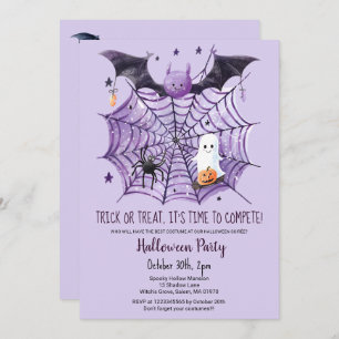 Cute Ghost Pumpkin Bat Spider Web Halloween party Invitation