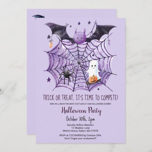 Cute Ghost Pumpkin Bat Spider Web Halloween party  Invitation