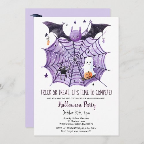 Cute Ghost Pumpkin Bat Spider Web Halloween party  Invitation