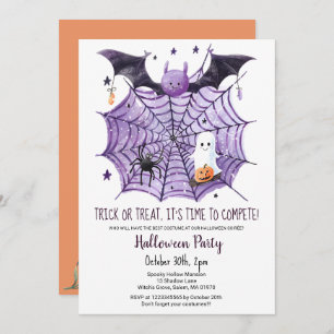 Cute Ghost Pumpkin Bat Spider Web Halloween party Invitation