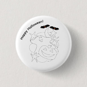 Cute Ghost Pumpkin Bats Color Me Halloween Button
