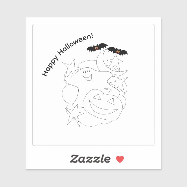 Cute Ghost Pumpkin Bats Color Me Halloween Sticker (Sheet)