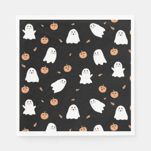 Cute Ghost & Pumpkin Black Halloween Pattern Napkins