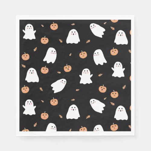 Cute Ghost  Pumpkin Black Halloween Pattern Napkins
