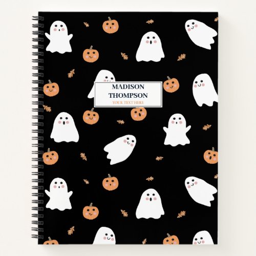 Cute Ghost  Pumpkin Black Halloween Pattern Notebook