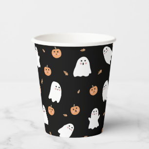 Cute Ghost & Pumpkin Black Halloween Pattern Paper Cups
