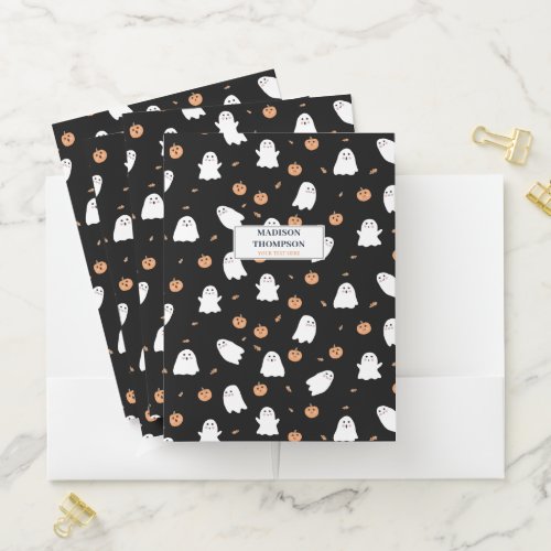 Cute Ghost  Pumpkin Black Halloween Pattern Pocket Folder