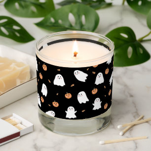 Cute Ghost & Pumpkin Black Halloween Pattern Scented Candle