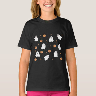 Cute Ghost & Pumpkin Black Halloween Pattern T-Shirt