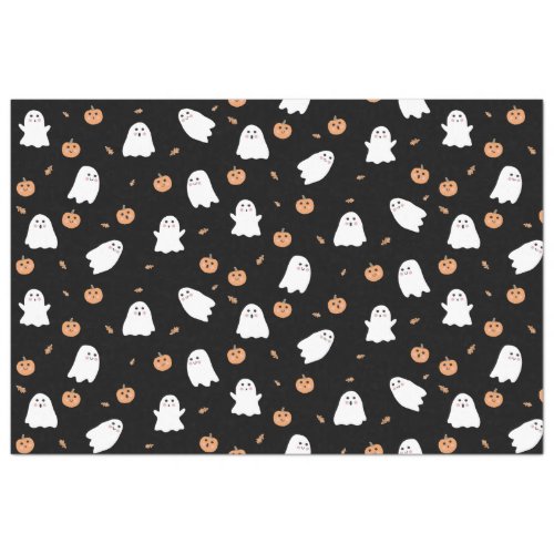 Cute Ghost  Pumpkin Black Halloween Pattern Tissue Paper