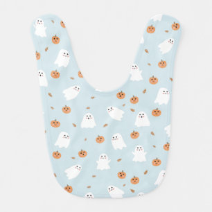 Cute Ghost & Pumpkin Blue Halloween Pattern Baby Bib