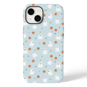 Cute Ghost & Pumpkin Blue  Halloween Pattern Case-Mate iPhone 14 Case