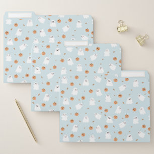 Cute Ghost & Pumpkin Blue Halloween Pattern File Folder