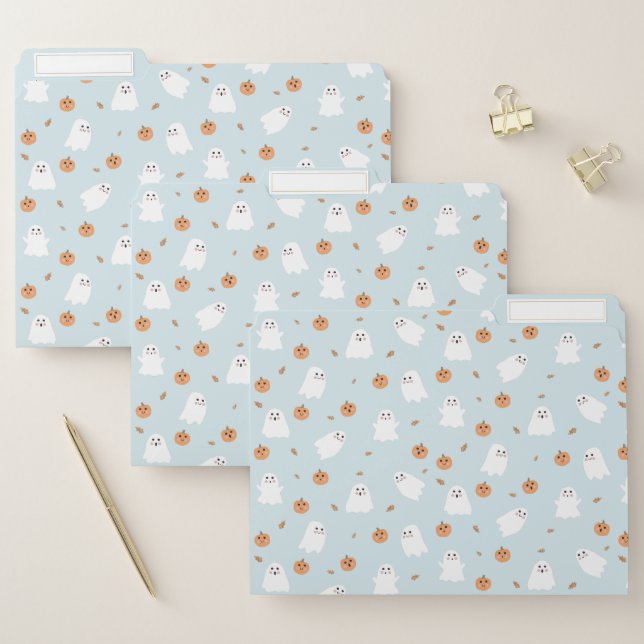Cute Ghost & Pumpkin Blue Halloween Pattern File Folder (Set)