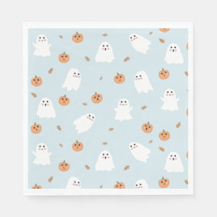 Cute Ghost & Pumpkin Blue Halloween Pattern Napkins