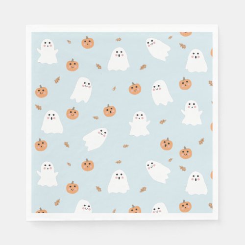 Cute Ghost  Pumpkin Blue Halloween Pattern Napkins