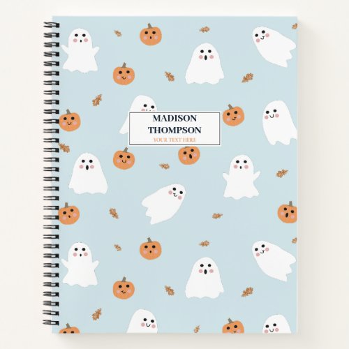 Cute Ghost  Pumpkin Blue Halloween Pattern Notebook