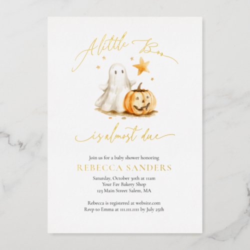 Cute Ghost Pumpkin Boo Halloween Baby Shower  Foil Invitation