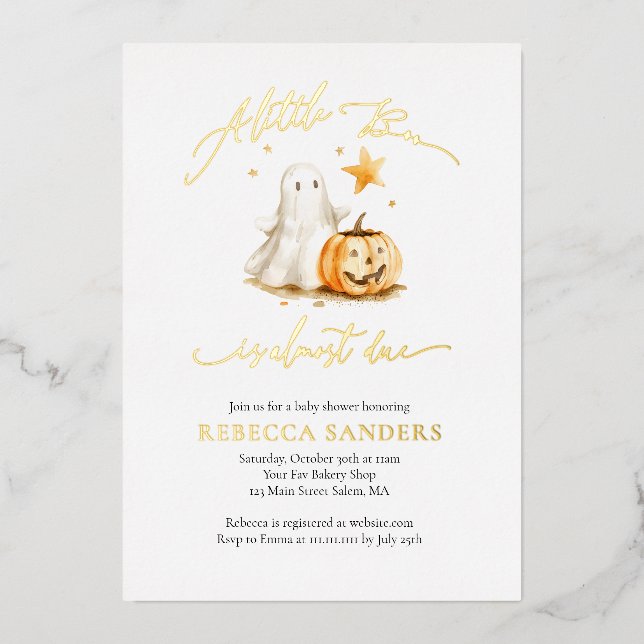 Cute Ghost Pumpkin Boo Halloween Baby Shower  Foil Invitation (Front)