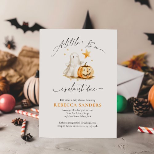 Cute Ghost Pumpkin Boo Halloween Baby Shower  Invitation