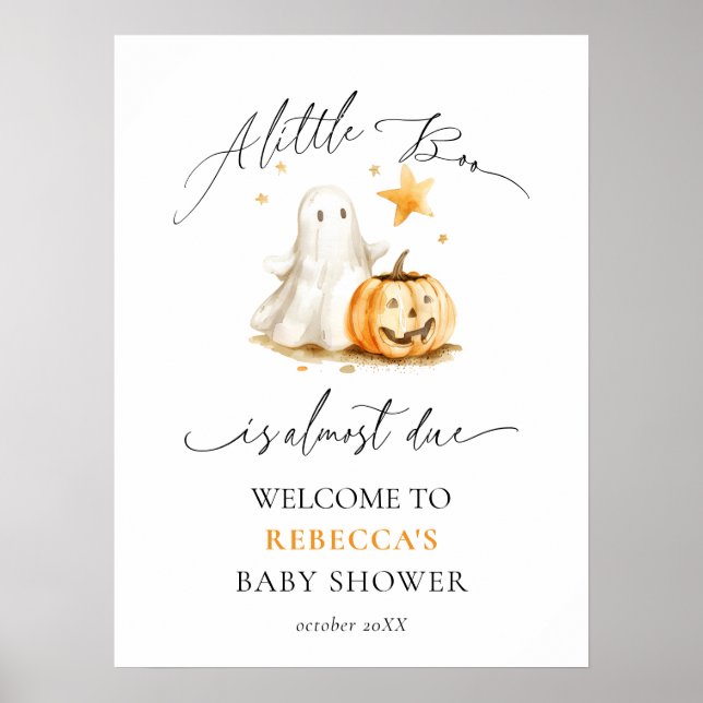 Cute Ghost Pumpkin Boo Halloween Baby Shower  Poster (Front)