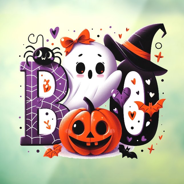 Cute Ghost & Pumpkin 'Boo' Halloween Window Cling (Sheet 3)